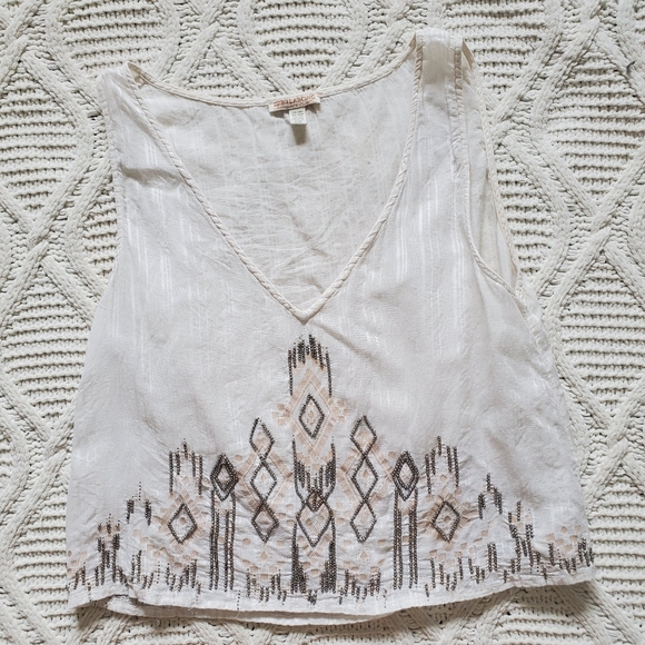 Billabong Designers Closet White Beaded Crop Tank - Picture 1 of 7